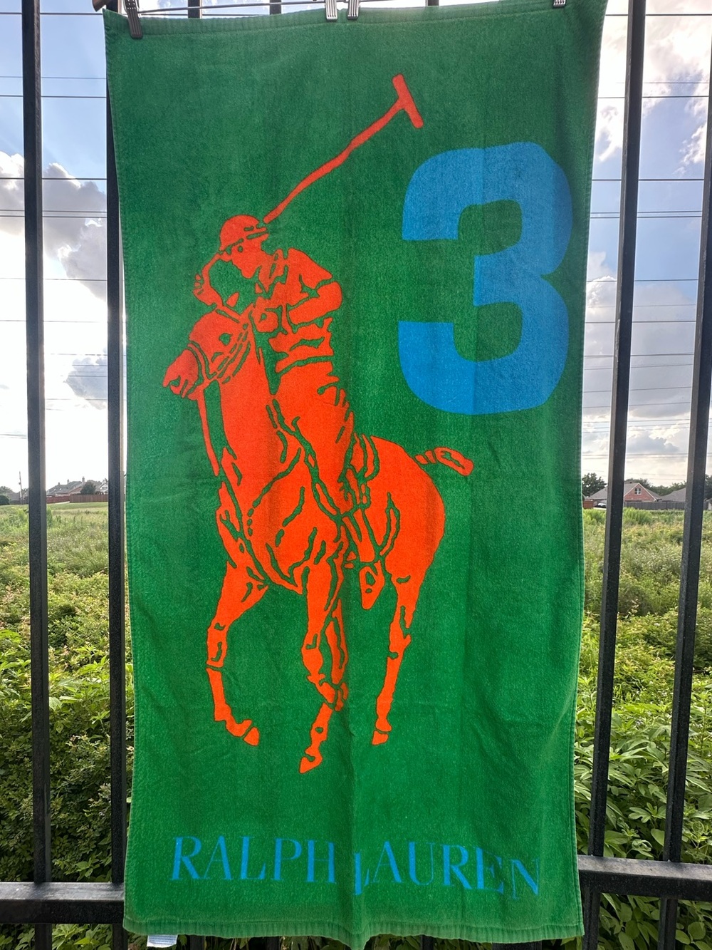 Ralph Lauren Fragrances Green Towel Large Beach POLO Pony Rider Coastal Sports